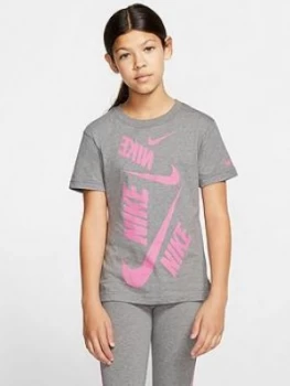 Nike Sportswear Older Girls Short Sleeve Swoosh T-Shirt - Grey Heather, Size XL, 15-16 Years, Women