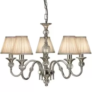 Diana Ceiling Pendant Chandelier Bright Nickel & Beige Pleat Shade 5 Lamp Light