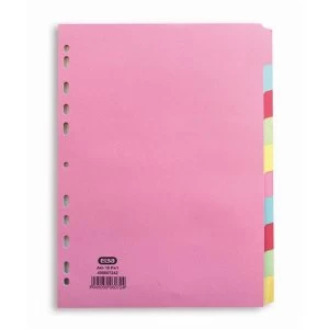 Elba A4 Card Subject Dividers 10 Part 160gsm Assorted Single