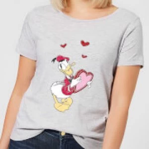 Disney Donald Duck Love Heart Womens T-Shirt - Grey - L