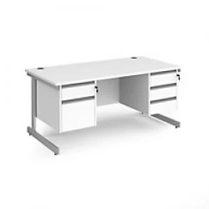 Dams International Straight Desk with White MFC Top and Silver Frame Cantilever Legs and Two & Three Lockable Drawer Pedestals Contract 25 1600 x 800