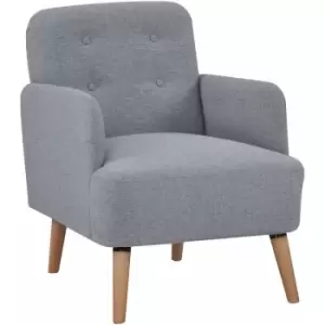 Upholstered Armchair, Nature Wood Frame Padded Living Room Chair, Grey - Homcom