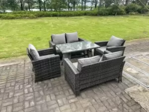 Fimous 6 Seater Outdoor Dark Grey Rattan Lounge Complete Sofa Set with Dining Table