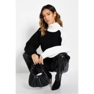 I Saw It First Roll Neck Colourblock Crop Jumper - Black