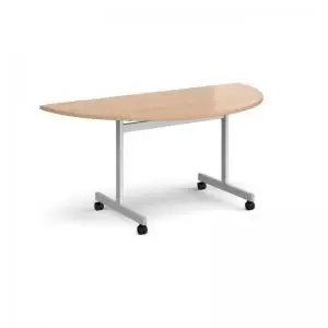 Semi circular fliptop meeting table with silver frame 1600mm x 800mm -