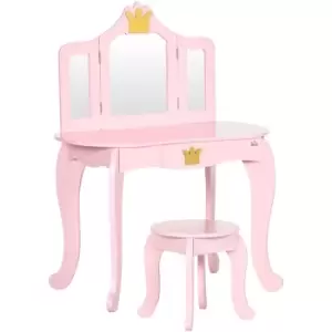 Homcom - Kids Dressing Table with Mirror and Stool Kids Vanity Table - Pink - Pink