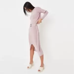 Missguided knitted high neck long sleeve top and belted knitted skirt - Pink