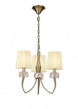 Ceiling Pendant 3 Light E14, Antique Brass with Cream Shades