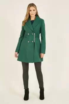 Green 'Teegan' Military Coat With Zip Detail