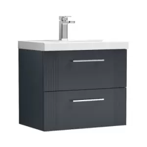 Deco Satin Anthracite 600mm Wall Hung 2 Drawer Vanity Unit with 40mm Profile Basin - DPF1493A - Satin Anthracite - Nuie