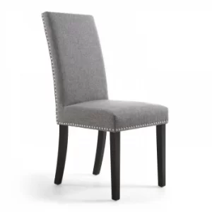 Randall Stud Detail Linen Effect Dining Chair- Steel Grey with Black Legs