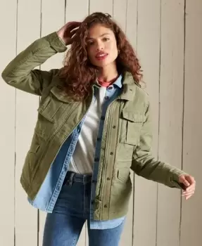 Superdry Womens Rookie Borg Lined Military Jacket Green / Vintage Khaki - Size: 10