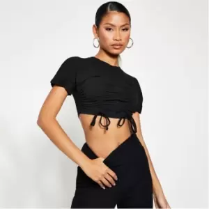 I Saw It First Cotton Ruched High Neck Crop Top - Black