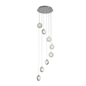 Quartz 8 Light Mu Lighti Drop Pendant, Bubble Glass, Detailed Rim 4000K