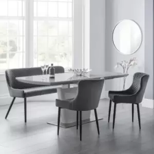 Julian Bowen Set Of Como High Gloss Grey Table, Luxe Grey Hb Bench And 2 Luxe Grey Chairs