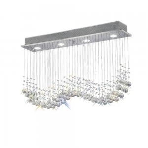 Ceiling Cluster Pendant Line 4 Light Polished Chrome, Crystal