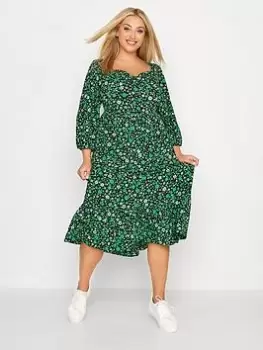 Yours Sweetheart Midaxi Dress Black Green Floral, Green, Size 24, Women