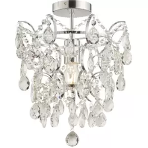 Decorative Flush Bathroom Ceiling Light Fitting - Clear Glass Crystal Details