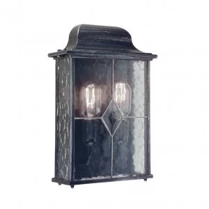 2 Light Outdoor Wall Half Lantern Light Black Silver IP43, E27