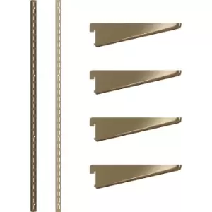 Rothley Antique Twin Slot Shelving Kit 1220mm Uprights (x2) & 120mm Brackets (x4) in Brass Steel