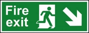 Fire Exit Arrw Dwn/Rht Sign Rigid 1mm PVC Brd