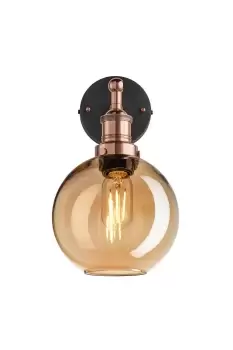 Brooklyn Tinted Glass Globe Wall Light, 7 Inch, Amber, Copper Holder