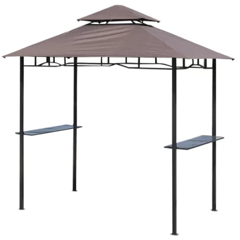 Outsunny 8ft New Double-Tier BBQ Gazebo Grill Canopy Barbecue Tent Shelter Patio Deck Cover - Coffee