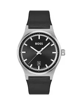 BOSS Gents BOSS CANDOR Black Leather Strap Watch, Black, Men