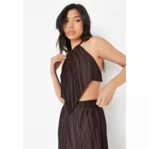 Missguided Plisse Hanky Hem Backless Top - Brown