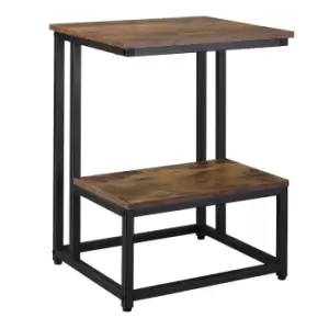 Homcom Two Tier Industrial End Table With Black Steel Frame Rustic Wood Finish