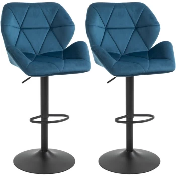 Homcom - Set Of 2 Luxurious Velvet-Touch Bar Stools Metal Frame Footrest Base Blue