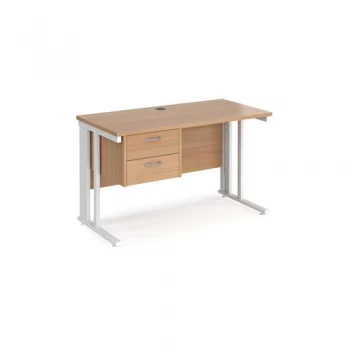 Office Desk Rectangular Desk 1200mm With Pedestal Beech Top With White Frame 600mm Depth Maestro 25 MCM612P2WHB