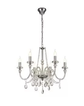 Chandelier Ceiling Pendant, 6 Light E14, Polished Chrome, Clear Glass, Crystal, (ITEM REQUIRES CONSTRUCTION, CONNECTION)