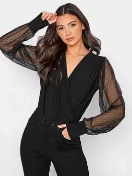 Long Tall Sally Spot Mesh Sleeve Bodysuit - Black, Size 16, Women