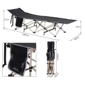 Outsunny Single Person Folding Camping Bed with Side Pocket and Carry Bag - Black