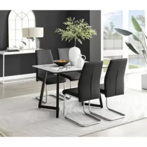 Furniturebox Carson White Marble Effect Recatngular 120cm Dining Table & 4 Black Lorenzo Faux Leather Chairs