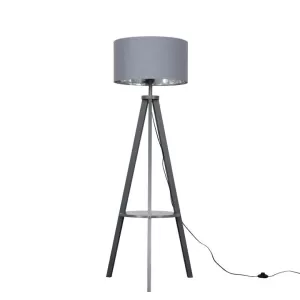 Morrigan Grey Wood Tripod Floor Lamp with XL Mustard Reni Shade