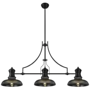 Luminosa Luiz 3 Light Linear Ceiling Pendant E27 With 30cm Round Glass Shade, Matt Black, Smoked