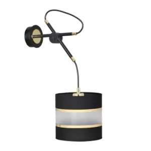 Korno Black Wall Lamp with Black, Gold Fabric Shades, 1x E27