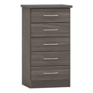 Seconique Nevada 5 Drawer Narrow Chest - Black Wood Grain