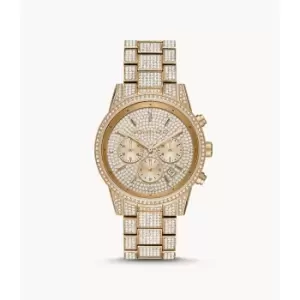 Michael Kors Womens Ritz Three-Hand Glitz Gold-Tone Stainless Steel Watch - Gold