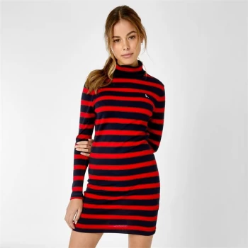 Jack Wills Gilmerton Knitted Polo Neck Mini Dress - Navy/Red