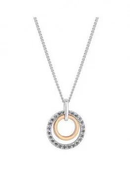 Simply Silver Sterling Silver Two Tone Cubic Zirconia Double Round Necklace