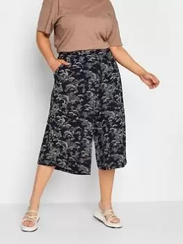 Yours Flower Stretch Jersey Culotte, Blue, Size 26-28, Women