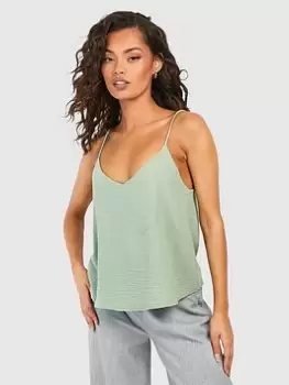 Boohoo V Neck Cami - Light Khaki, Green, Size 10, Women