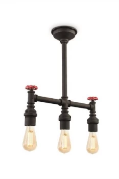 3 Light Semi Flush Light Rustic Black, E27