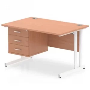 Impulse 1200 Rectangle White Cant Leg Desk Beech 1 x 3 Drawer Fixed Ped