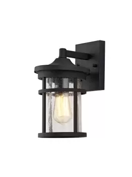 Wall Lamp, 1 x E27, Black, Clear Crackled Glass, IP54