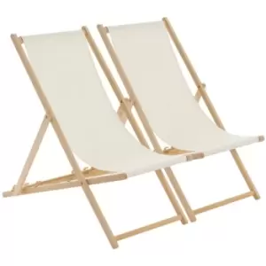 Harbour Housewares - Folding Wooden Deck Chairs - Natural - Pack of 2