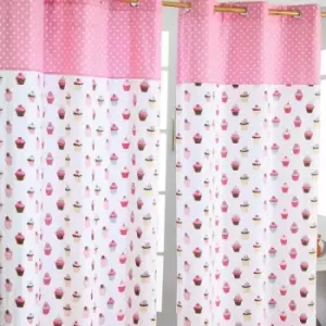 Homecapes Cupcakes Ready Made Eyelet Curtain Pair, 117 x 137cm Drop - Pink